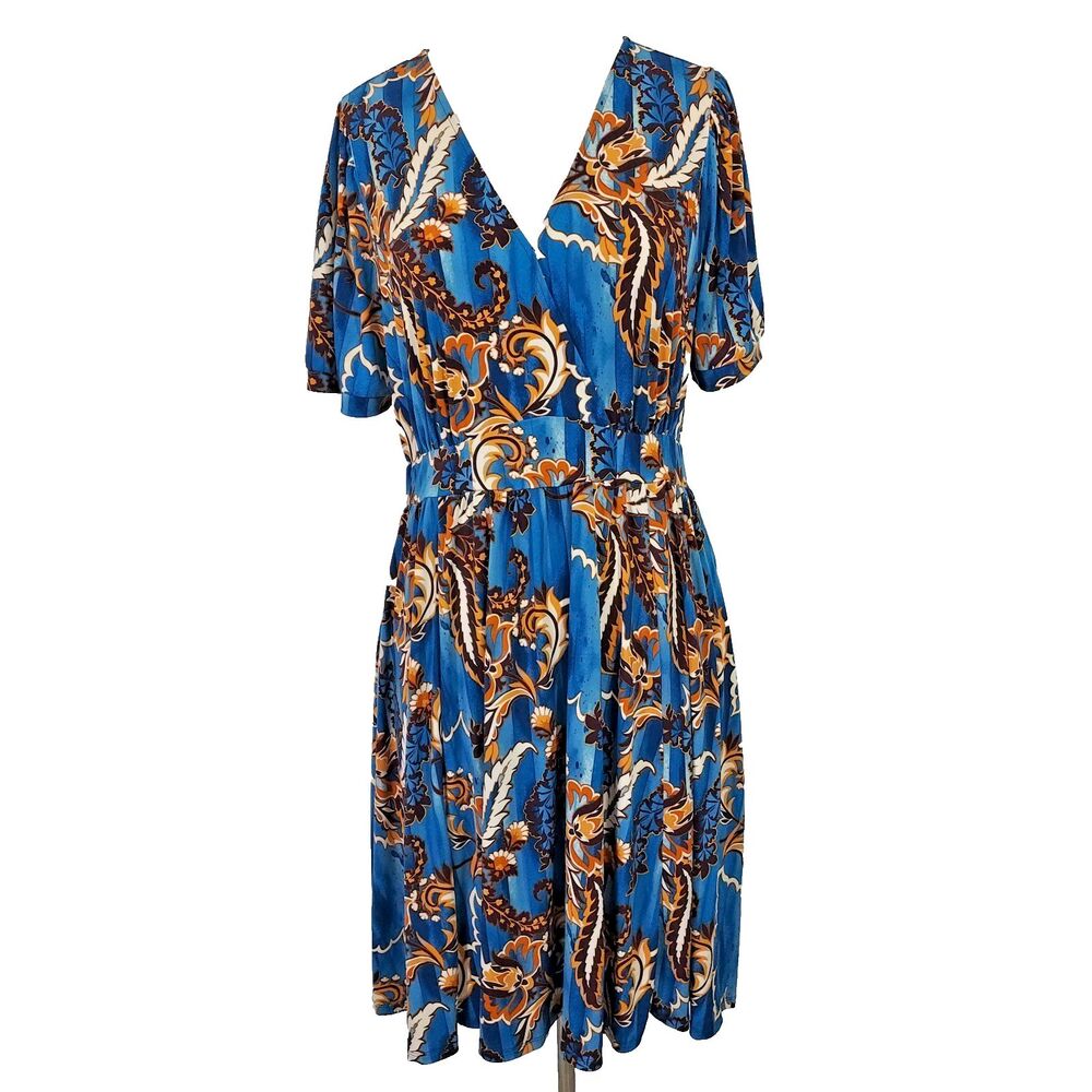 Cato Flowy Dress Women Plus 14W 16W Stretch Surplice V Neck Short Sleeve Pockets